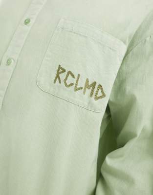 Reclaimed Vintage long sleeve oversized washed shirt with embroidery in green