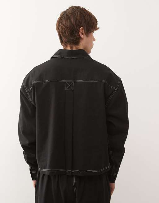 Reclaimed Vintage long sleeve pullover shirt with contrast stitching in black, 3 of 5