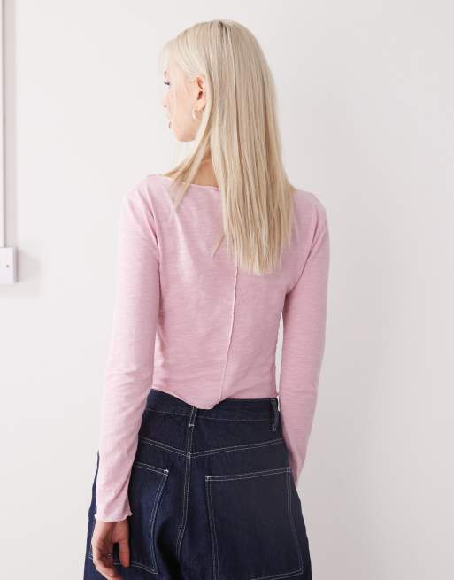 Reclaimed Vintage long sleeve seamed jersey top in pink