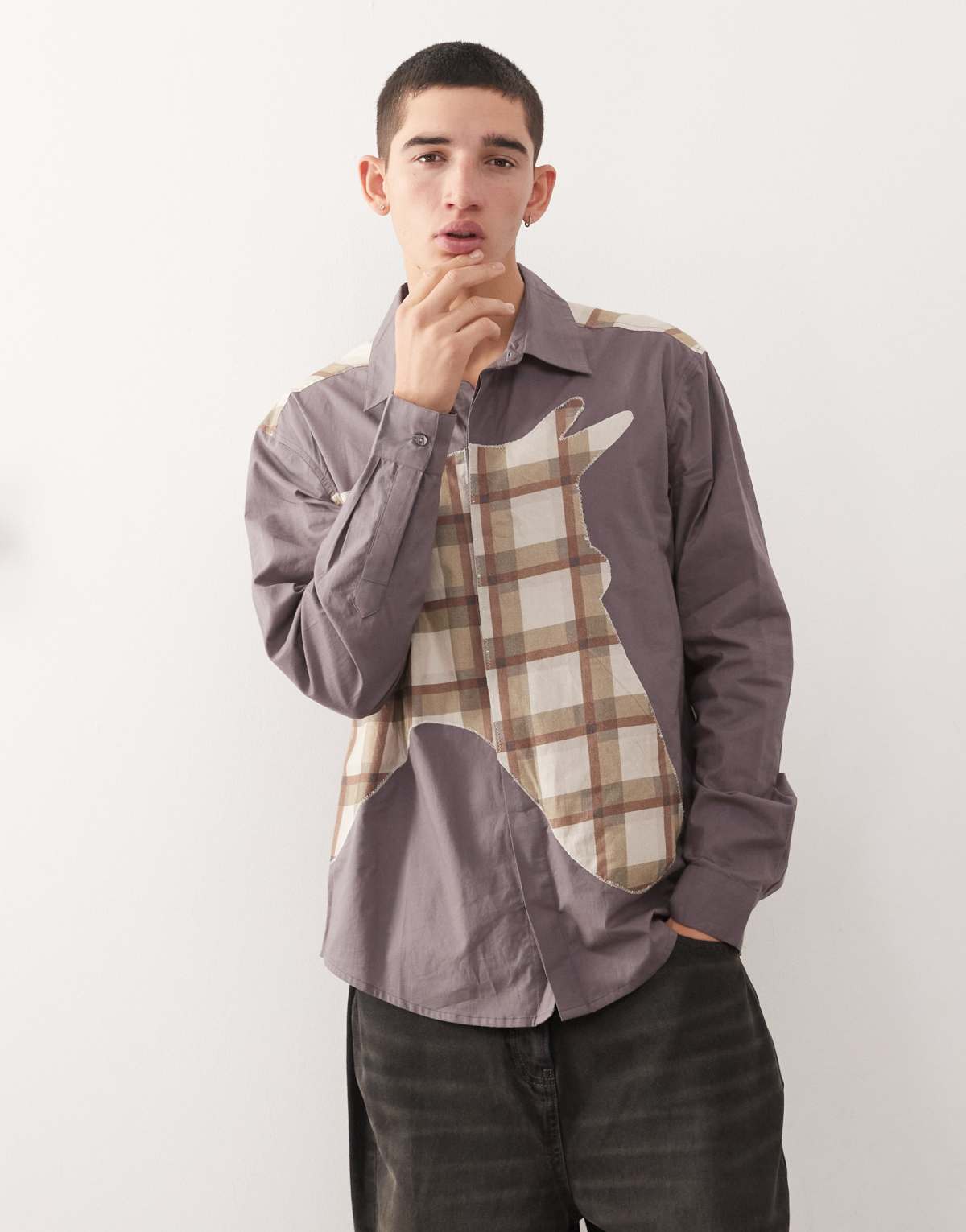 Reclaimed Vintage long sleeve shirt with horse in brown check