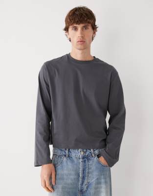 Reclaimed Vintage Long Sleeve Slim Boxy Tee In Gray