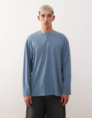 Reclaimed Vintage Long Sleeve Slub Jersey Henley T-shirt In Blue