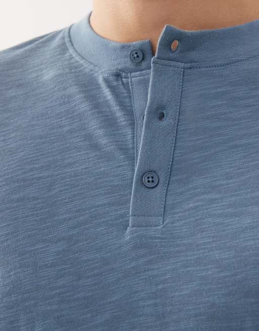 Reclaimed Vintage long sleeve slub jersey henley t-shirt in blue