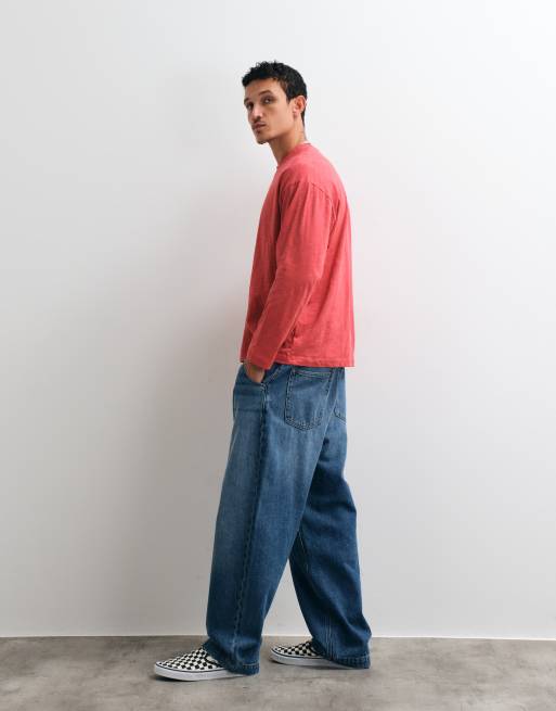 Reclaimed Vintage long sleeve slub jersey henley t-shirt in red, 4 of 10