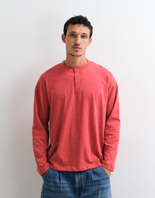 Reclaimed Vintage long sleeve slub jersey henley t-shirt in red, 5 of 10