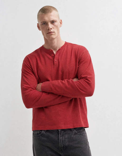 Reclaimed Vintage long sleeve slub jersey henley t-shirt in red, 6 of 10
