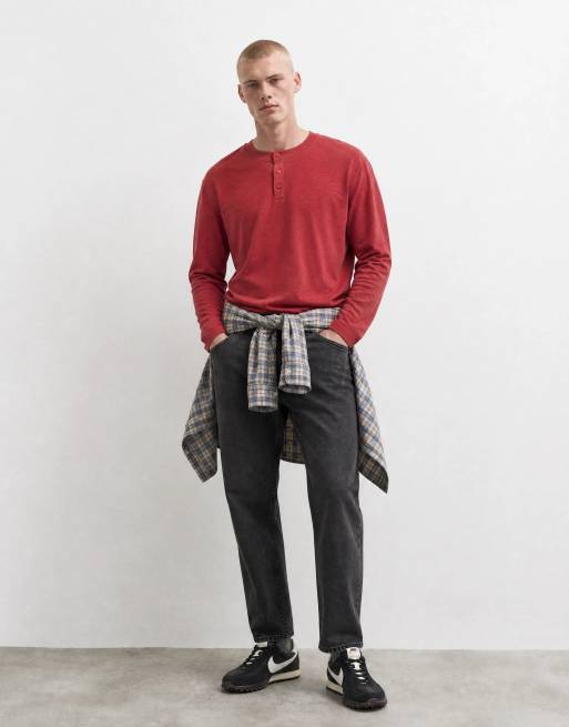 Reclaimed Vintage long sleeve slub jersey henley t-shirt in red, 7 of 10