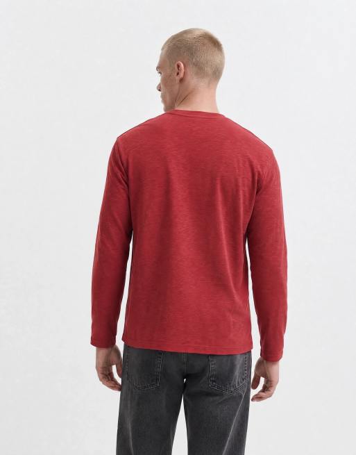 Reclaimed Vintage long sleeve slub jersey henley t-shirt in red, 8 of 10