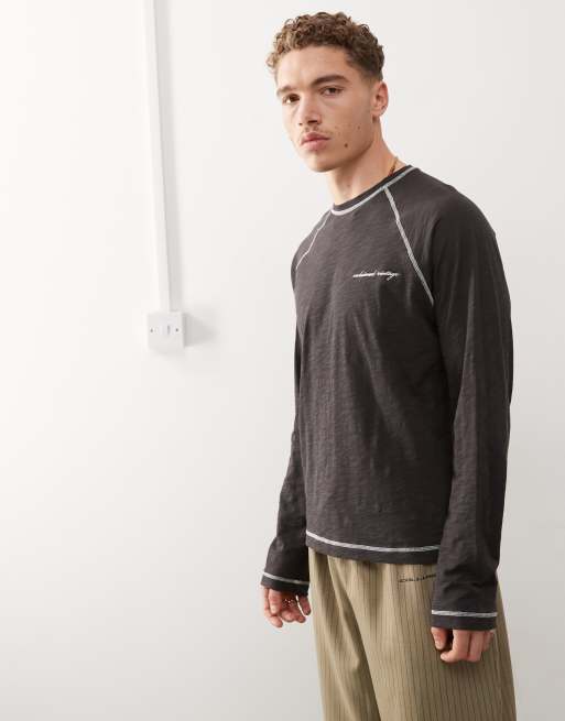Reclaimed Vintage long sleeve slub t-shirt in charcoal, 2 of 4