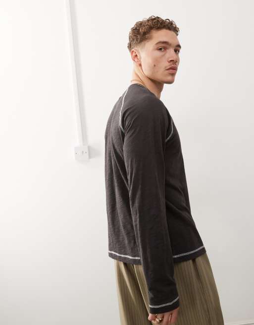 Reclaimed Vintage long sleeve slub t-shirt in charcoal, 4 of 4