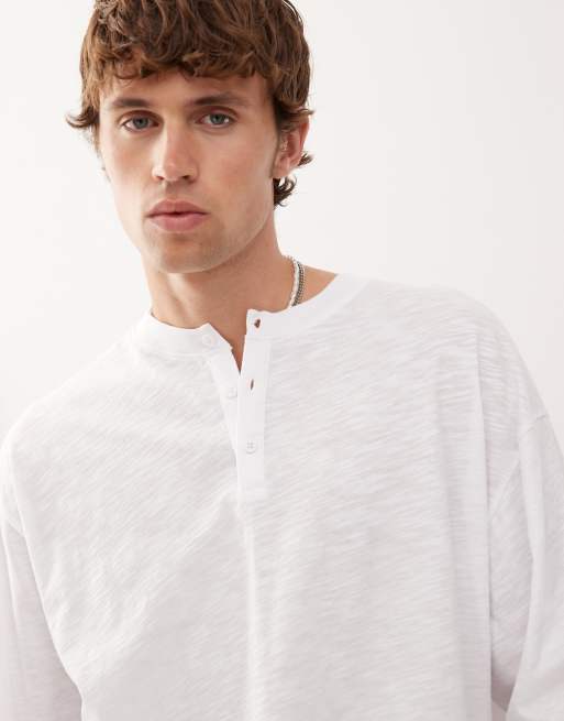 Reclaimed Vintage long sleeve slubby jersey henley t-shirt in white