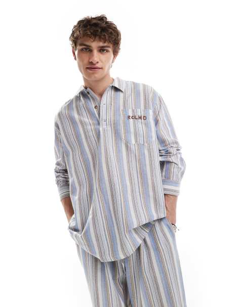 Reclaimed Vintage long sleeve stripe shirt in blue co-ord - view 1