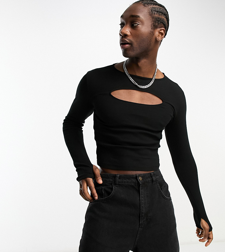 Reclaimed Vintage long sleeve top in black rib with cut outs