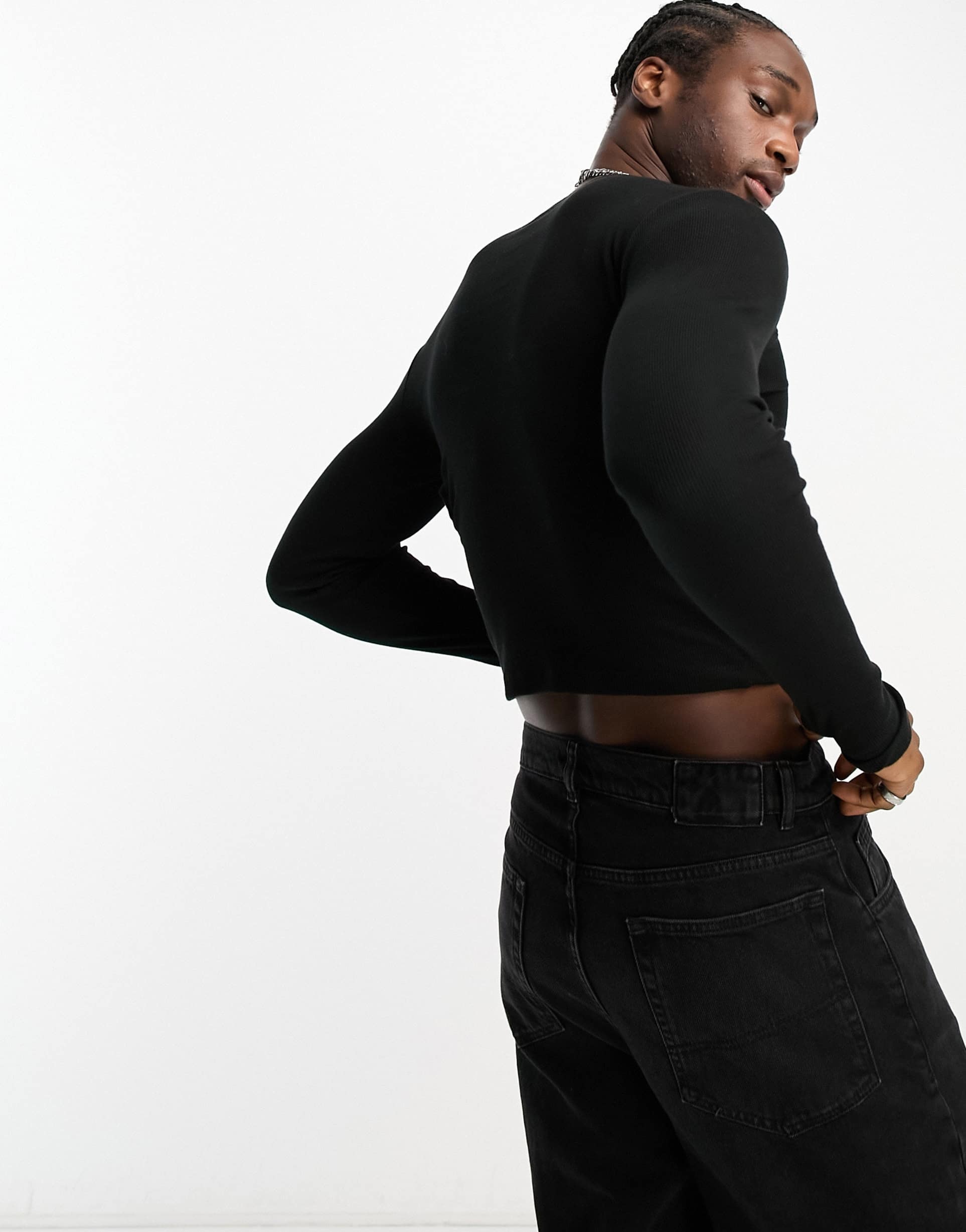 Reclaimed Vintage long sleeve top in black rib with cut outs