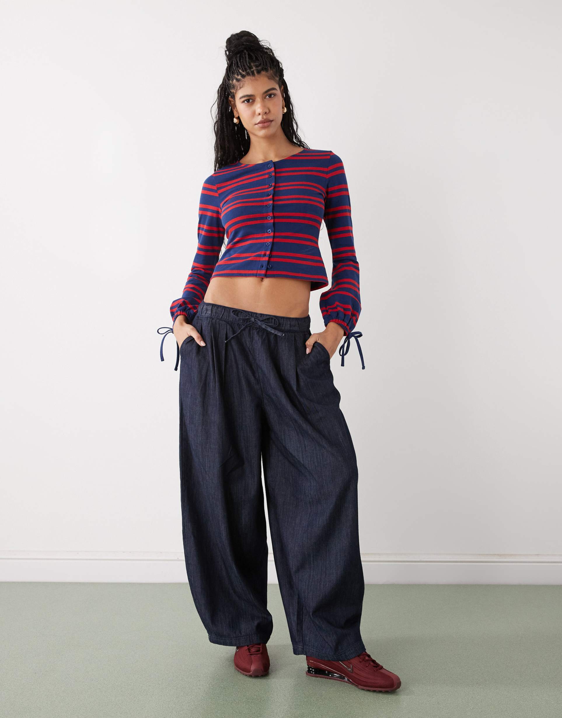 reclaimed vintage long sleeve top in red and blue stripes