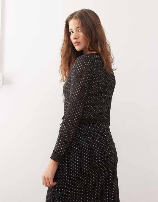 Reclaimed Vintage long sleeve top with contrast trim in polka dot