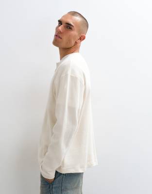 Reclaimed Vintage Long Sleeve Waffle Knit Henley Neck T-shirt In White