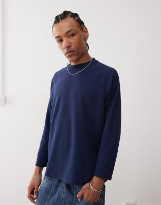 long sleeve waffle T-shirt in navy