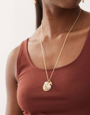 Reclaimed Vintage Longer Length Necklace With Shell