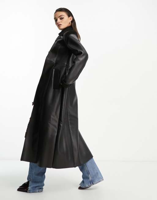Longline leather trench coat cheap