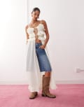 [Reclaimed Vintage] Reclaimed Vintage longline festival top with ruffles and tie front detail in cream-White 10 cream