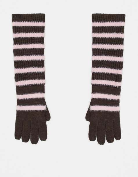 Reclaimed Vintage longline gloves in brown and pink stripe - view 1