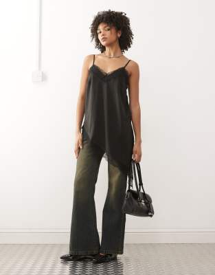 Reclaimed Vintage Longline Layering Cami Top With Asymmetric Hem In Black