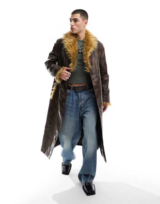 Men's fur trench hot sale coats