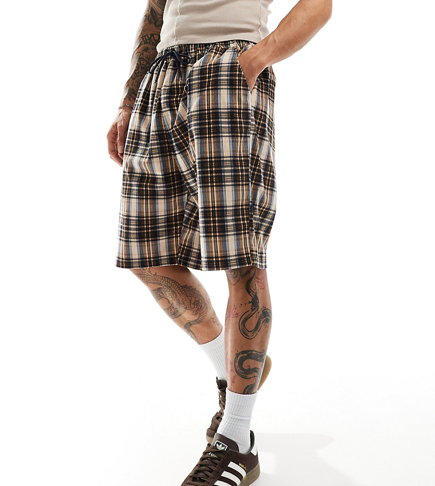 Reclaimed Vintage Longline Plaid Shorts In Cord-multi