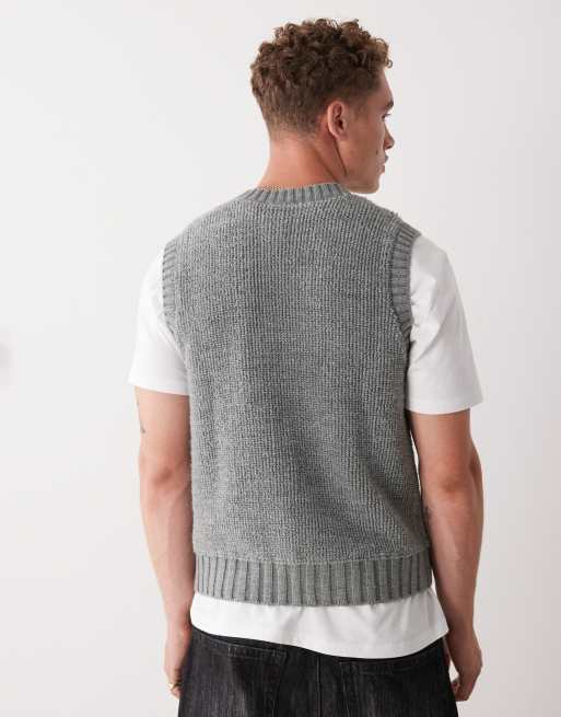 Reclaimed Vintage loop stitch knit zip up vest in light gray