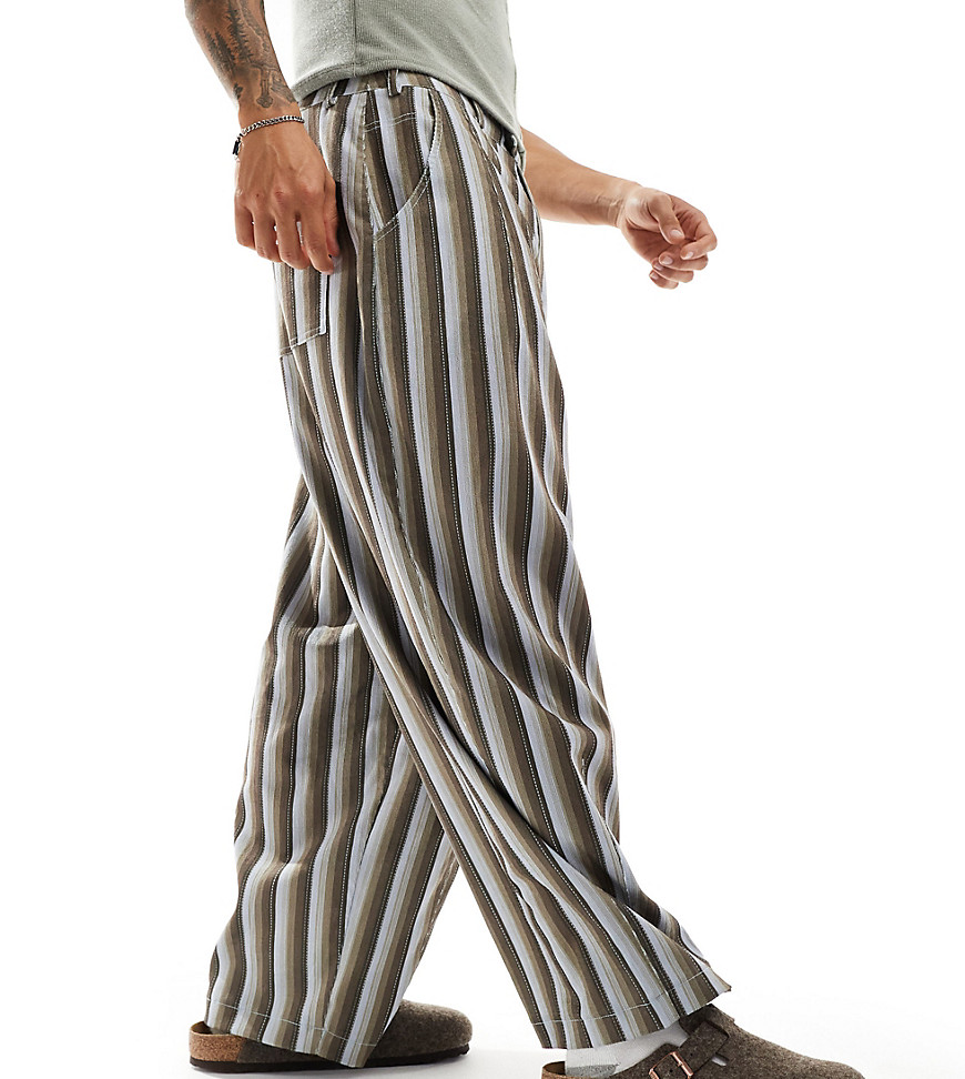 Reclaimed Vintage loose baggy cord trouser in stripe-Multi