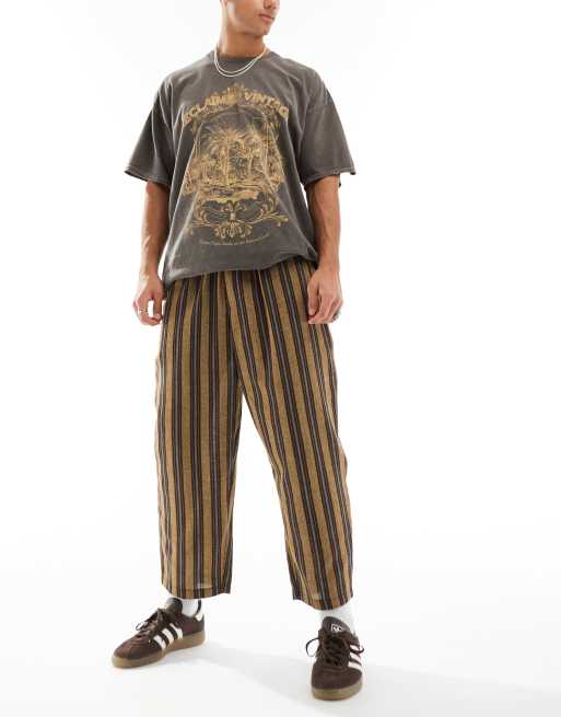 Reclaimed Vintage loose wide leg cropped pull on trouser in stripe