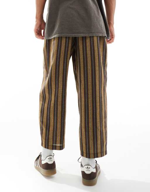 Reclaimed Vintage loose wide leg cropped pull on trouser in stripe, 2 of 5