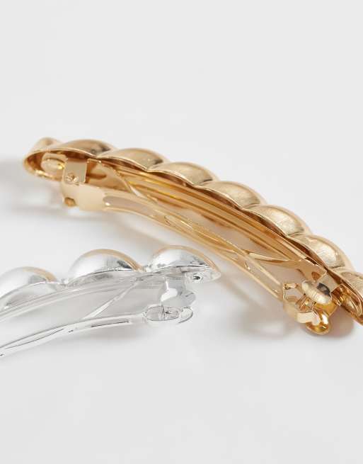 Reclaimed Vintage - Lot de 2 barrettes clip en métaux variés, 3 de 3