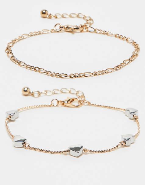 Reclaimed Vintage - Lot de 2 bracelets chaîne avec cœurs - Doré - view 1