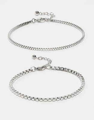 Reclaimed Vintage - Lot de 2 bracelets chaîne unisexes en acier inoxydable résistant à l'eau - Argenté