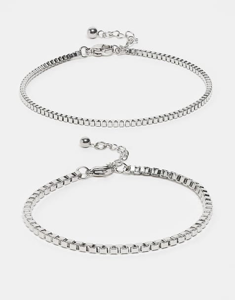 Reclaimed Vintage - Lot de 2 bracelets chaîne unisexes en acier inoxydable résistant à l'eau - Argenté - view 1