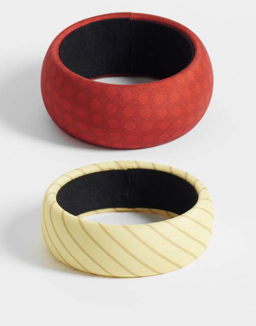 Reclaimed Vintage - Lot de 2 bracelets en tissu à pois et rayures 
