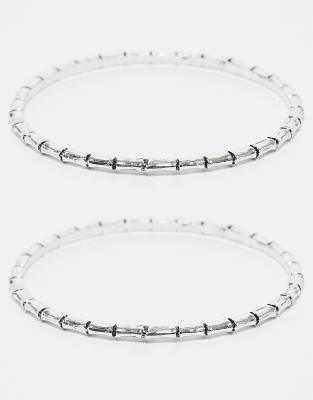 Reclaimed Vintage - Lot de 2 bracelets joncs unisexes effet bambou - Argenté