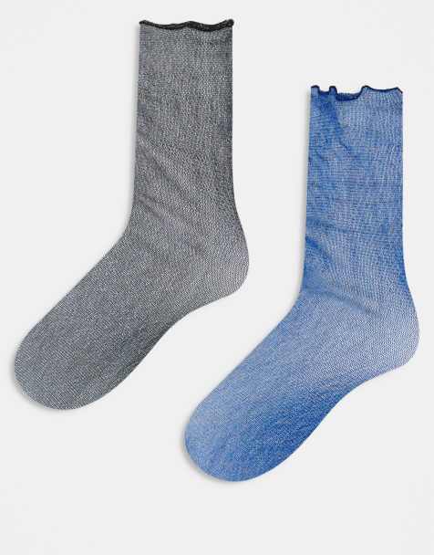 Reclaimed Vintage - Lot de 2 paires de chaussettes en tulle scintillant - Bleu et noir - view 1