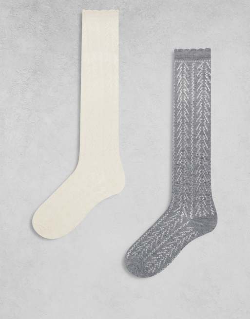 Reclaimed Vintage - Lot de 2 paires de chaussettes mi-hautes - Gris et crème