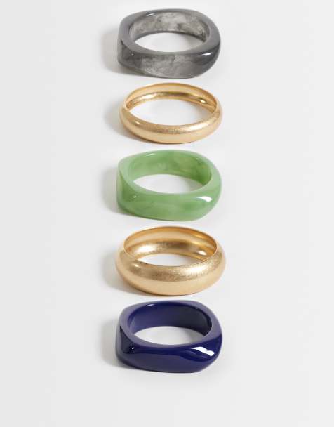 Reclaimed Vintage lot de 5 bracelets rigides en résine verte, bleue et grise - view 1