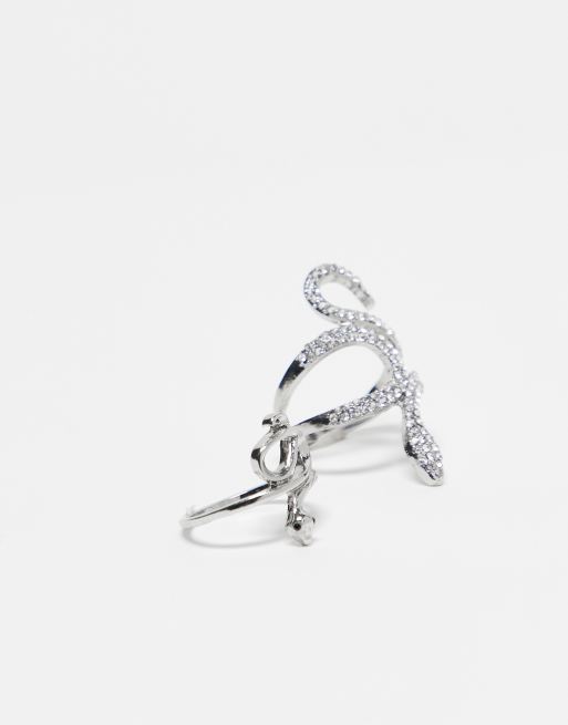 Reclaimed Vintage - Lot de bagues serpent à strass - Argenté