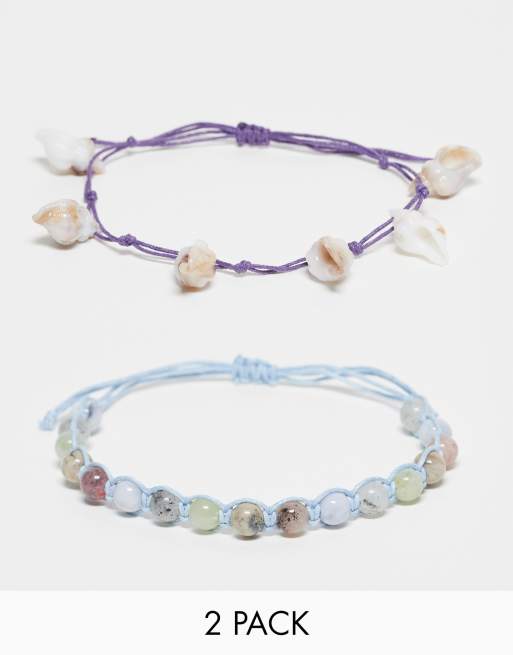 Reclaimed Vintage - Lot de bracelets de cheville unisexes ornés de coquillages