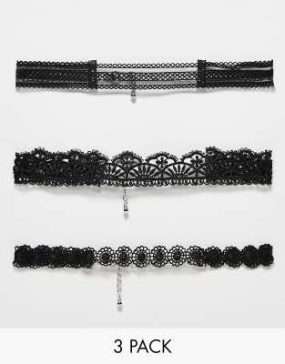 Lot Bijoux Gothique - 4 Colliers Ras-du-Cou Dentelle + Bracelet Punk Vintage Steampunk