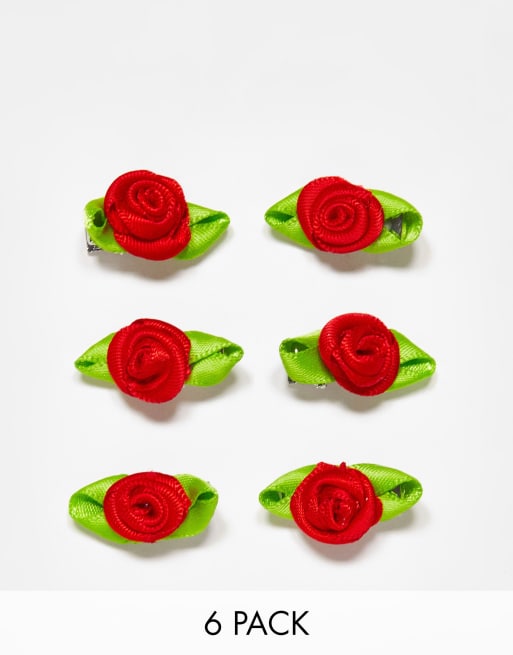 Reclaimed Vintage - Lot de mini barrettes avec roses rouges 