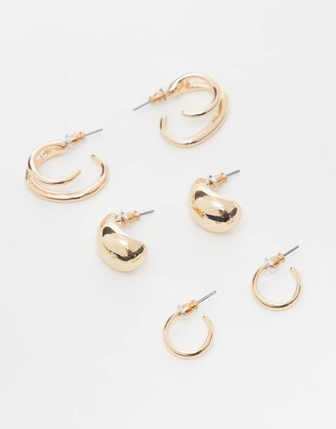 Reclaimed Vintage - Lot de paires de boucles d'oreilles avec anneaux et créoles épaisses - Doré - view 1