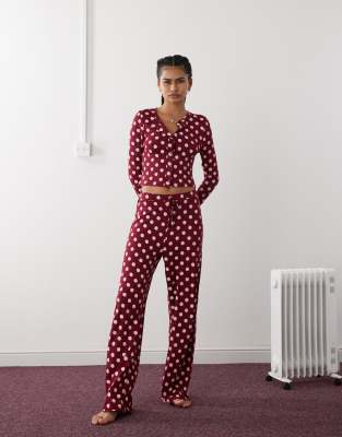 lounge pants in polka dot - part of a set-Red