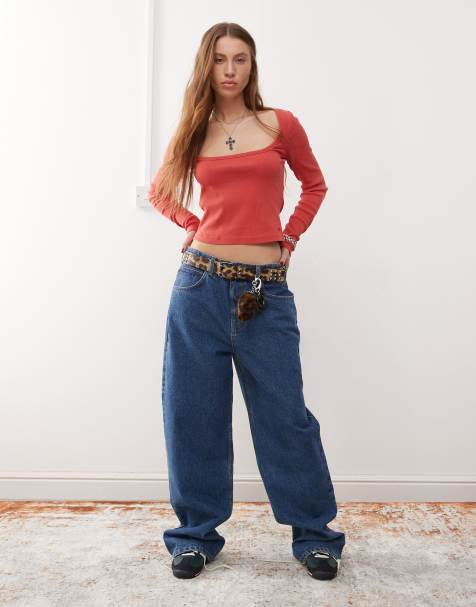 Reclaimed Vintage low rise baggy jean in mid blue - view 1