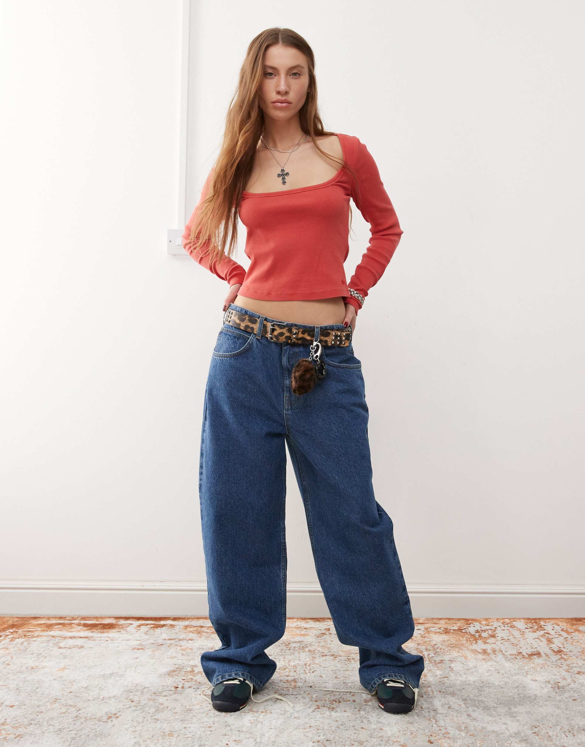 reclaimed vintage low rise baggy jean in mid blue